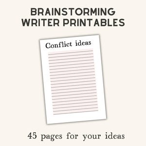 Brainstorming printables for writers, Novel planner worksheets, Creative writing pages for authors