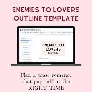 Plantilla de esquema de &quot;enemigos a amantes&quot; para Google Docs, libro de trabajo de mapeo de historias digitales, ayuda para escribir un libro, planificador de novelas románticas