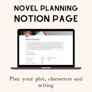 Page Notion pour l'écriture de fiction : Modèle de plan de scénario, de fiche de personnage et de décor.