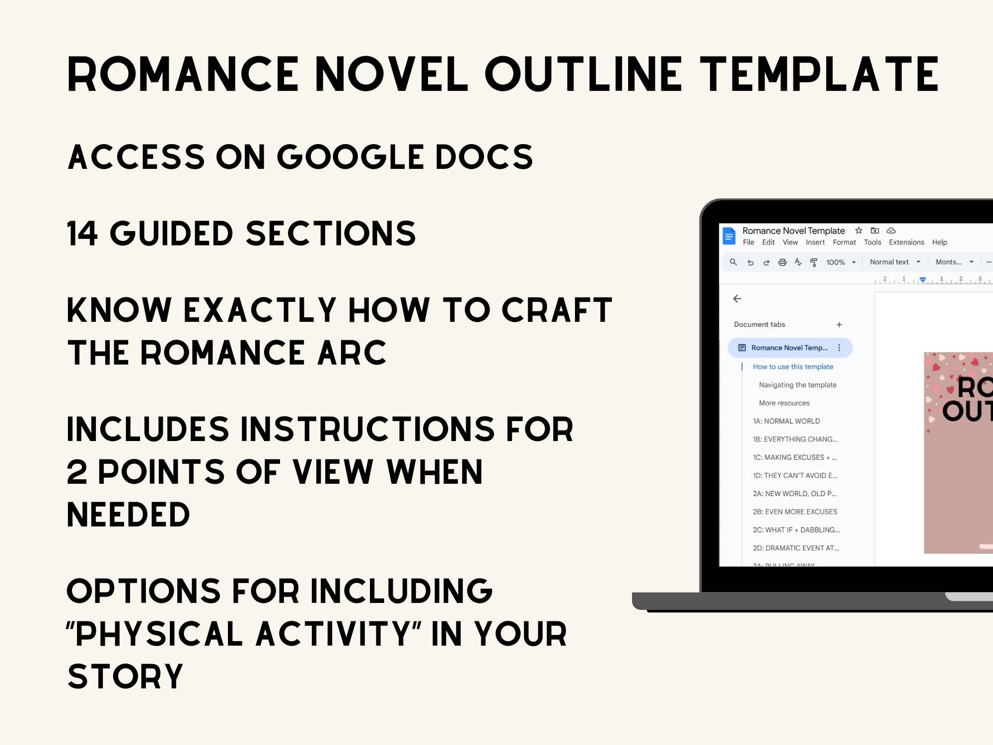 Romance Novel Outline Template for Google Docs, Book Writing Beat Sheet ...