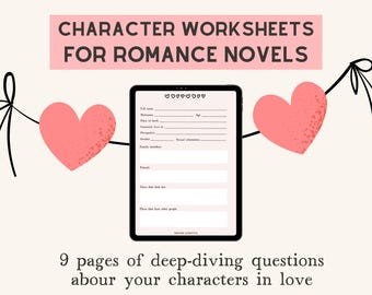 Character planner for romance novels, Interactive and printable worksheet for writers, Romance novel story mapping