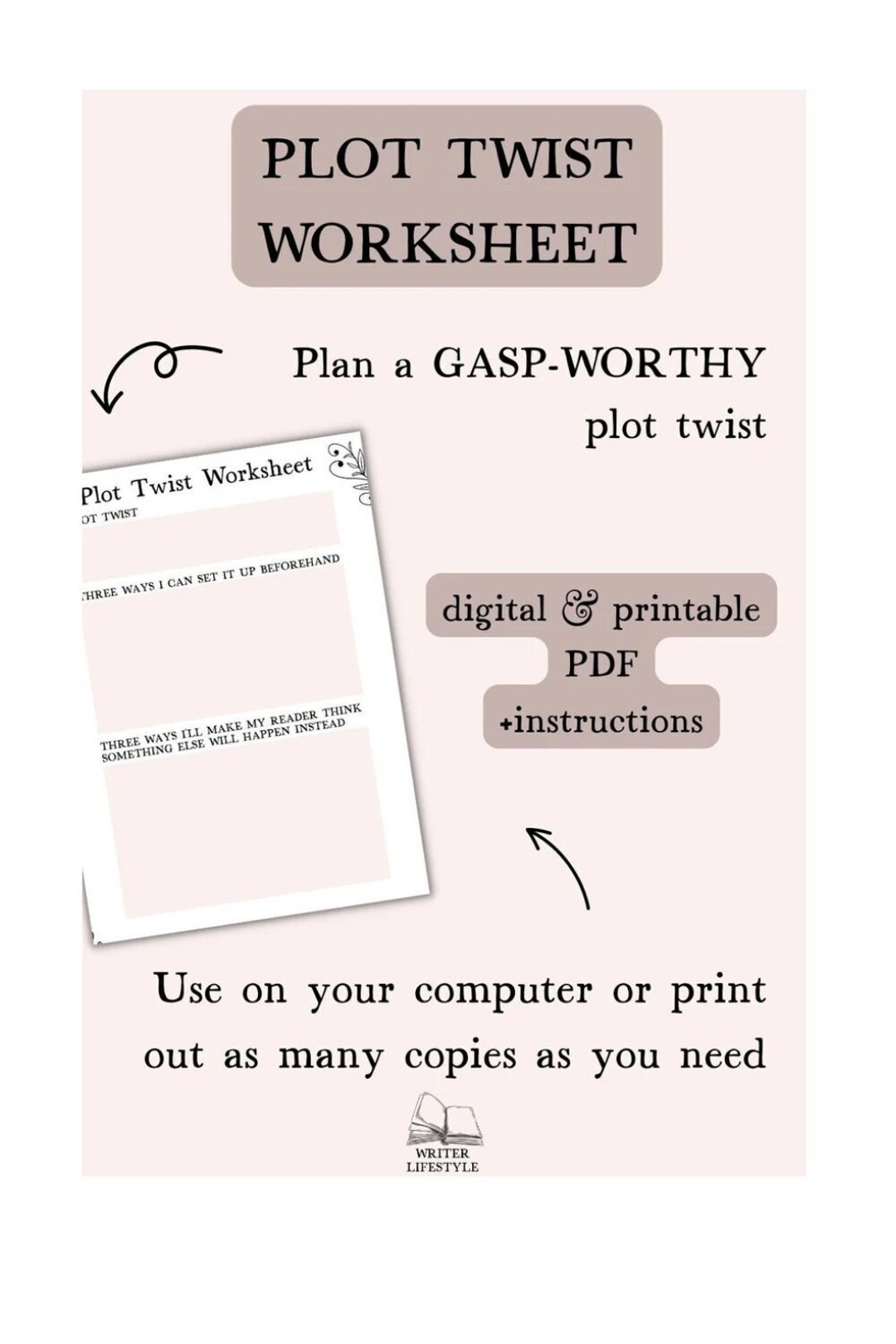 Plot Twist Worksheet, Novel Plotting Planner Printable, Plot Template
