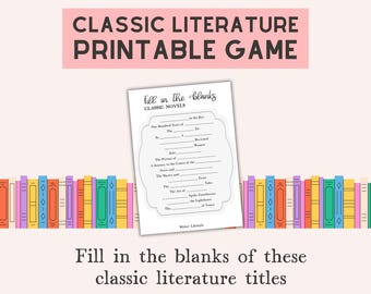 Literature game for book clubs, Fill in the blanks word game for teachers, Book trivia questions, Printable quiz pages