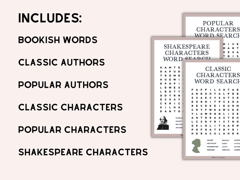 Word Search Bundle for Book Clubs (printable PDF) - Etsy