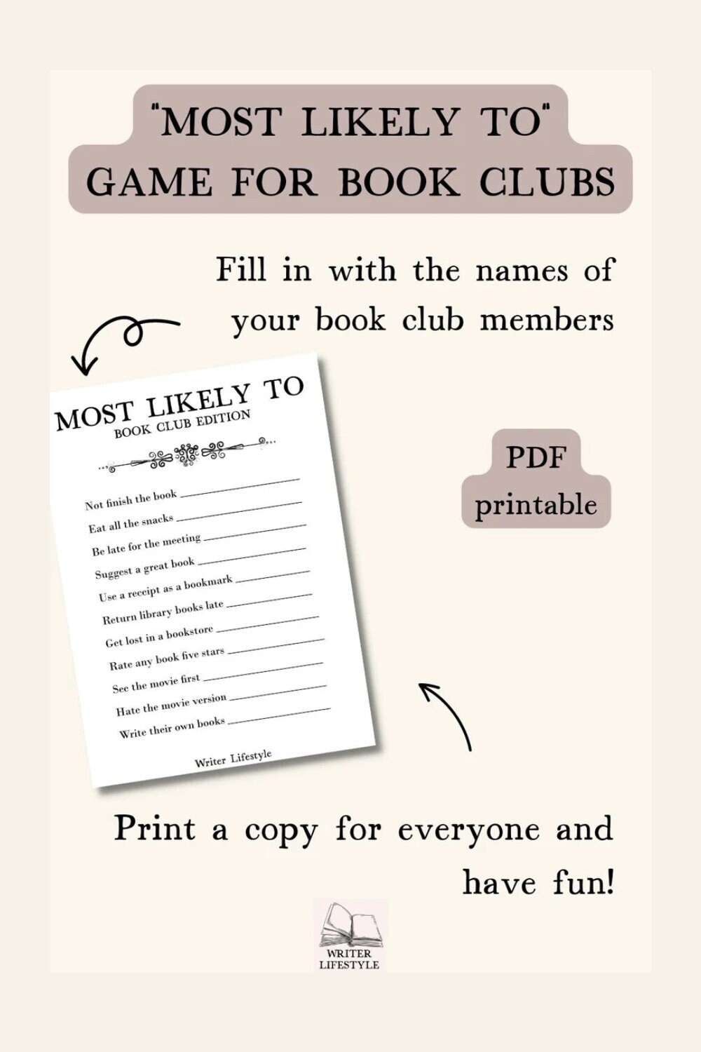 Book Club Game Printable most Likely To, Fun Party Games for Adults, Activities for Your Book