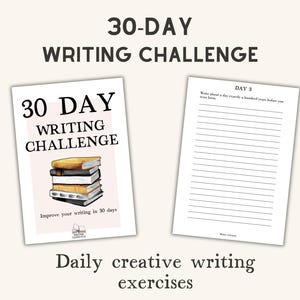 Défi d&#39;écriture de 30 jours avec cahier d&#39;exercices, instructions d&#39;écriture créatives quotidiennes avec feuilles de calcul, exercices d&#39;écriture PDF
