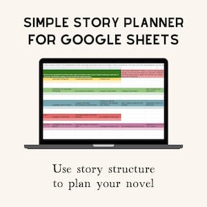 Plot structure story outline for Google Sheets, One-page story planner, Narrative structure template tool for authors