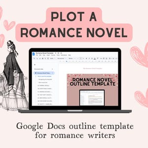 Plantilla de esquema de novela romántica para Google Docs, Planificador de historias para el desarrollo de la trama y el arco de los personajes, Escribe tu propio libro romántico