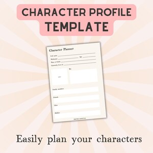 Character profile template, Creative writing worksheets for authors, Novel planner printable