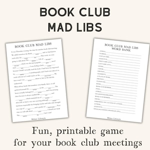 Printable book club game, Bookworm mad libs, Fun party game for readers, Book club ice breaker activities