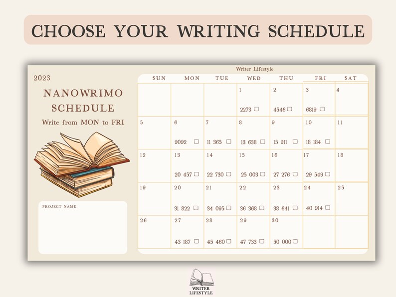 Nanowrimo Schedule Printable November 2023 Calendar With Word Etsy