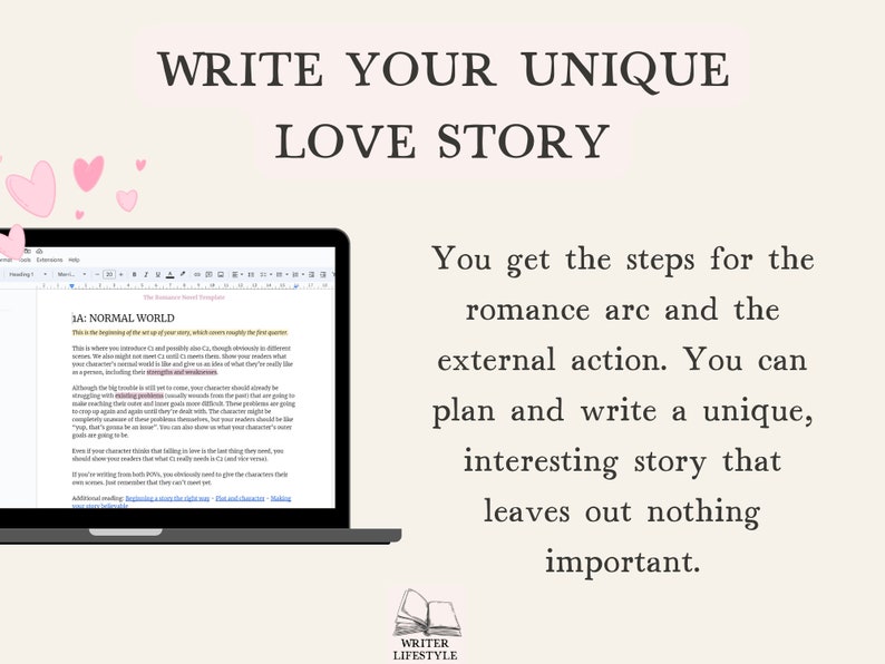 Romance novel outline template for Google Docs, Book writing beat sheet image 5