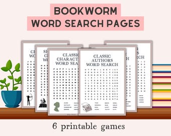 Word search bundle for bookworms, Printable word games, Book club activities, Printable word search pages