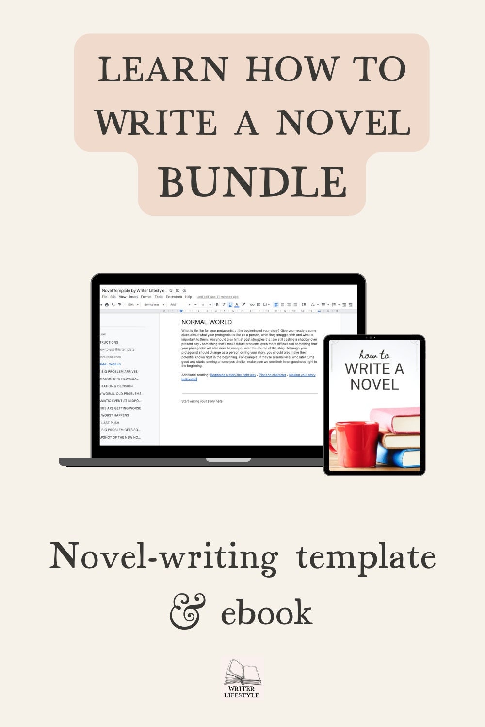 Learn How to Write a Novel, PDF Guide and Google Docs Template for