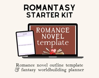Romantic fantasy writing kit with plot outline template and worldbuilding planner