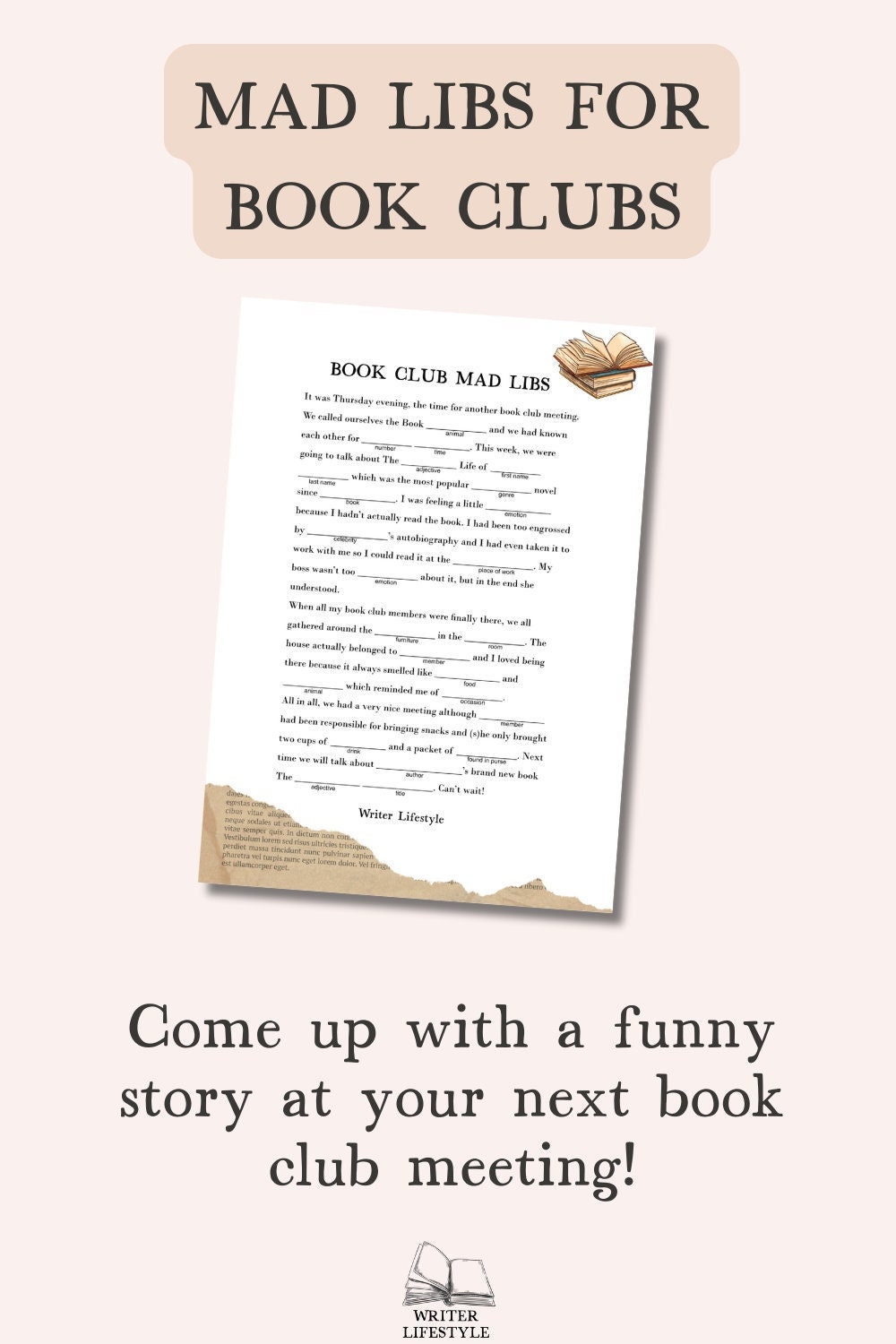 Fun Book Club Game Printable Mad Libs Party Game for Etsy