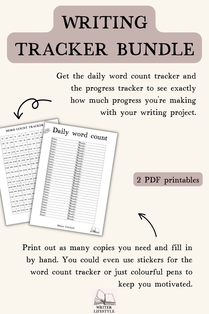 Word Count Printable Bundle Daily Word Count Tracker Writing - Etsy