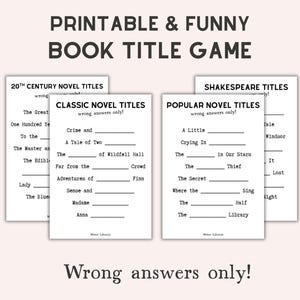Divertente stampabile per il club del libro: gioco del titolo del romanzo "Solo risposte sbagliate"