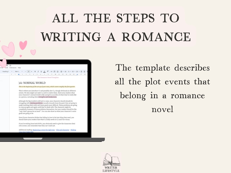 Romance novel outline template for Google Docs, Book writing beat sheet image 2