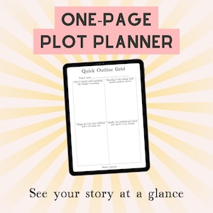 Story outline planner sheet, Digital plot planning worksheet with a guide, Book writing template