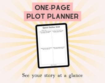 Story outline planner sheet, Digital plot planning worksheet with a guide, Book writing template