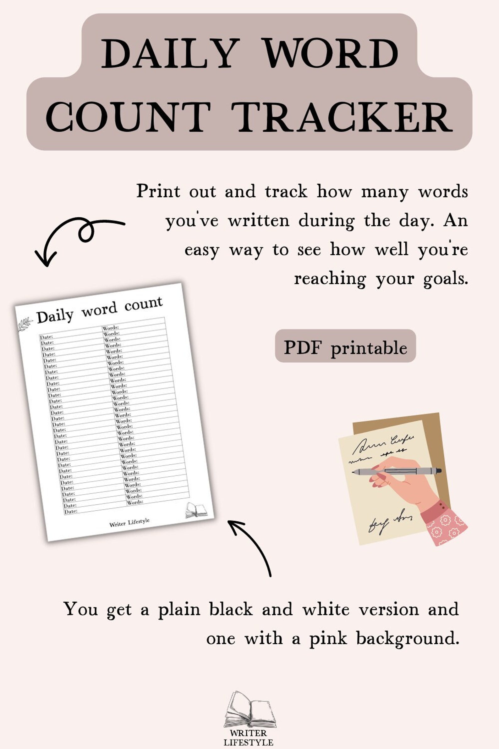 Daily Word Count Tracker for Writers Author Planner Templates - Etsy