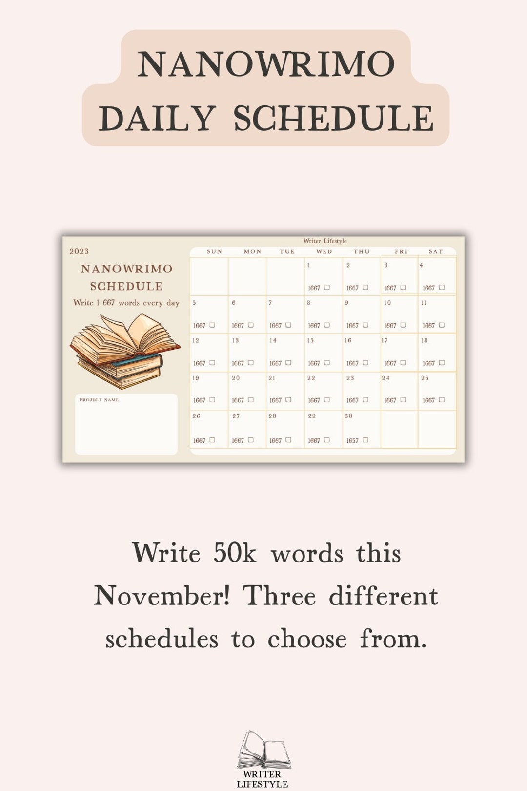 Nanowrimo Schedule Printable November 2023 Calendar With Word Etsy