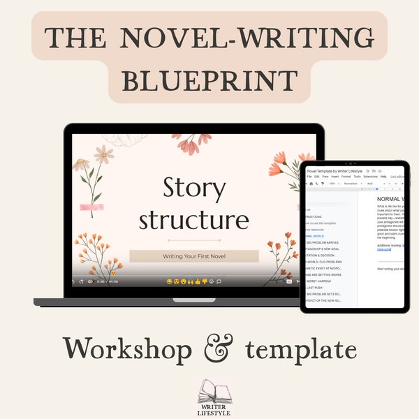 Novel writing blueprint, Story structure video workshop and novel outline template, Book writing course, Write my own story