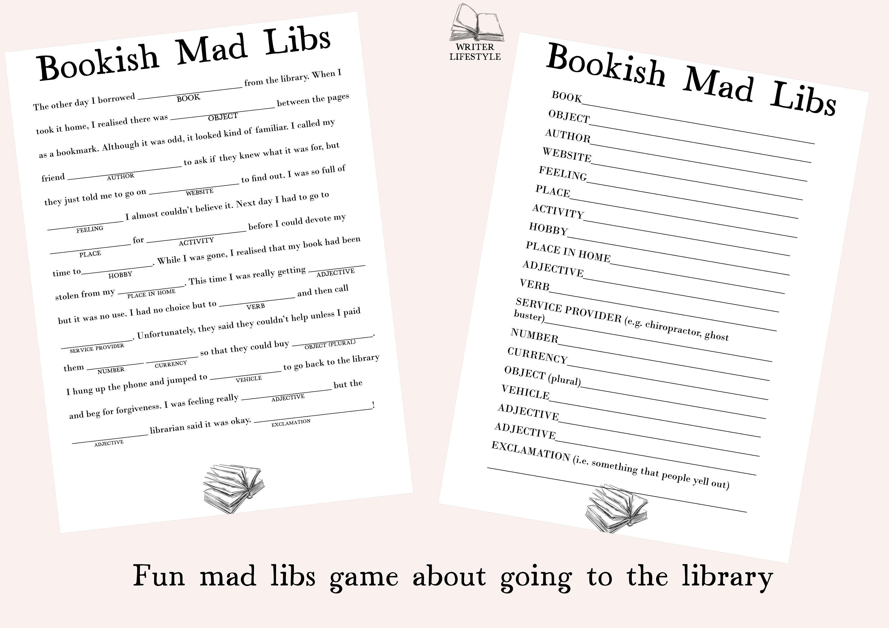 Bookish Mad Libs, Fun Printable Party Game for Bookworms, Library Game