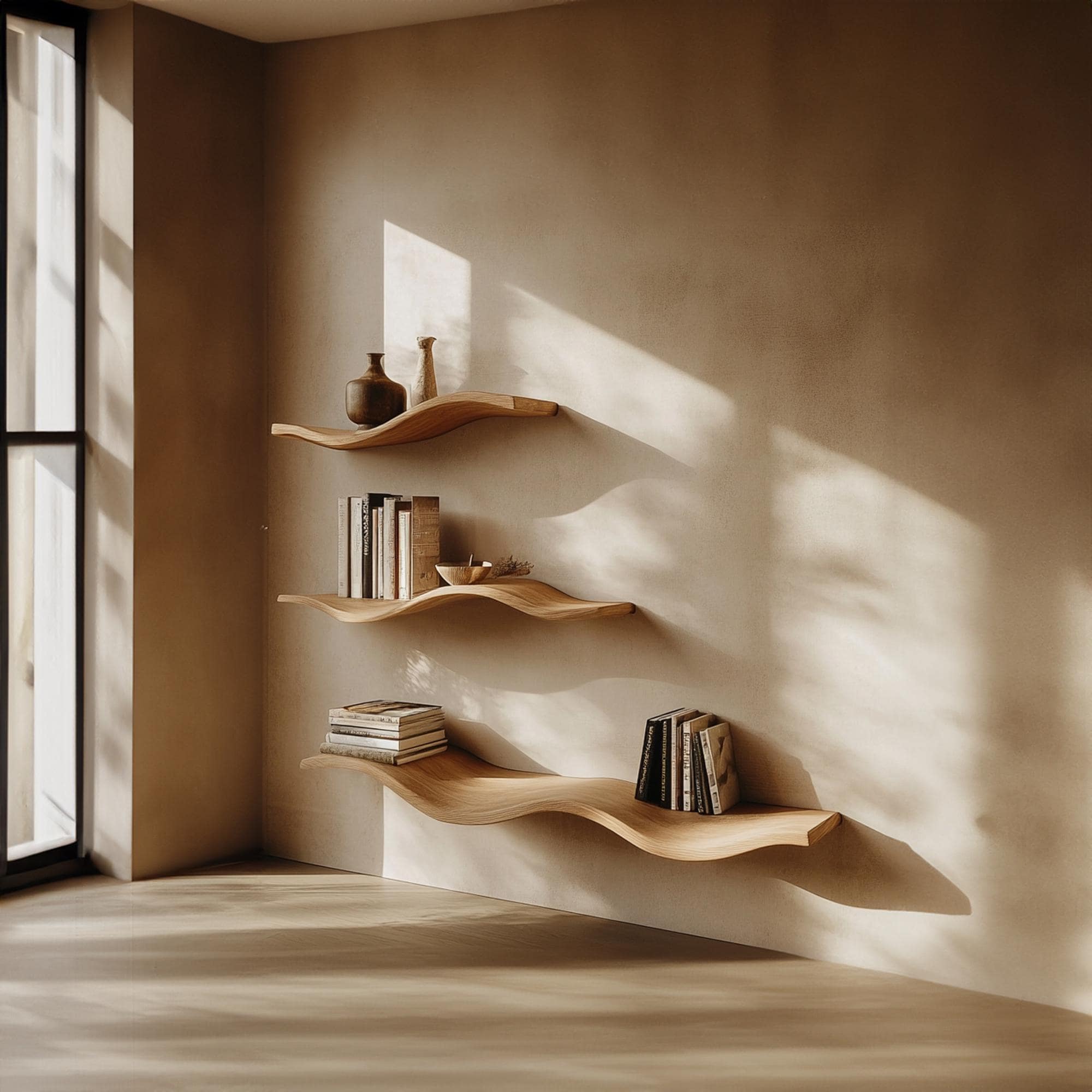 Handcraft wavy floating rustic wooden shelf floating shelf live edge mid century bookcase floating shelf wall wood home decor christmas gift