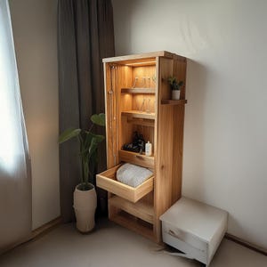 Rustic Wooden Bathroom Cabinet Solid Wood Vanity Storage Organizer Farmhouse Towel Cabinet Custom Bathroom Furniture Ash Oak Bathroom Shelf