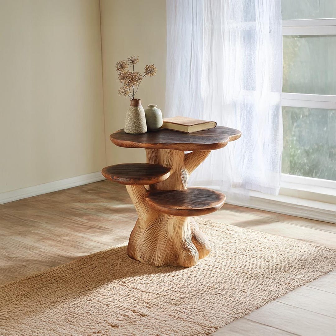 Rustic Mushroom Side Table Reclaimed Solid Wood End Table Lamp ...