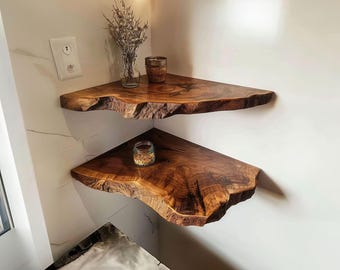 Corner wall shelf floating corner shelves live edge floating shelf walnut floating shelf bookshelf decorations housewarming gift