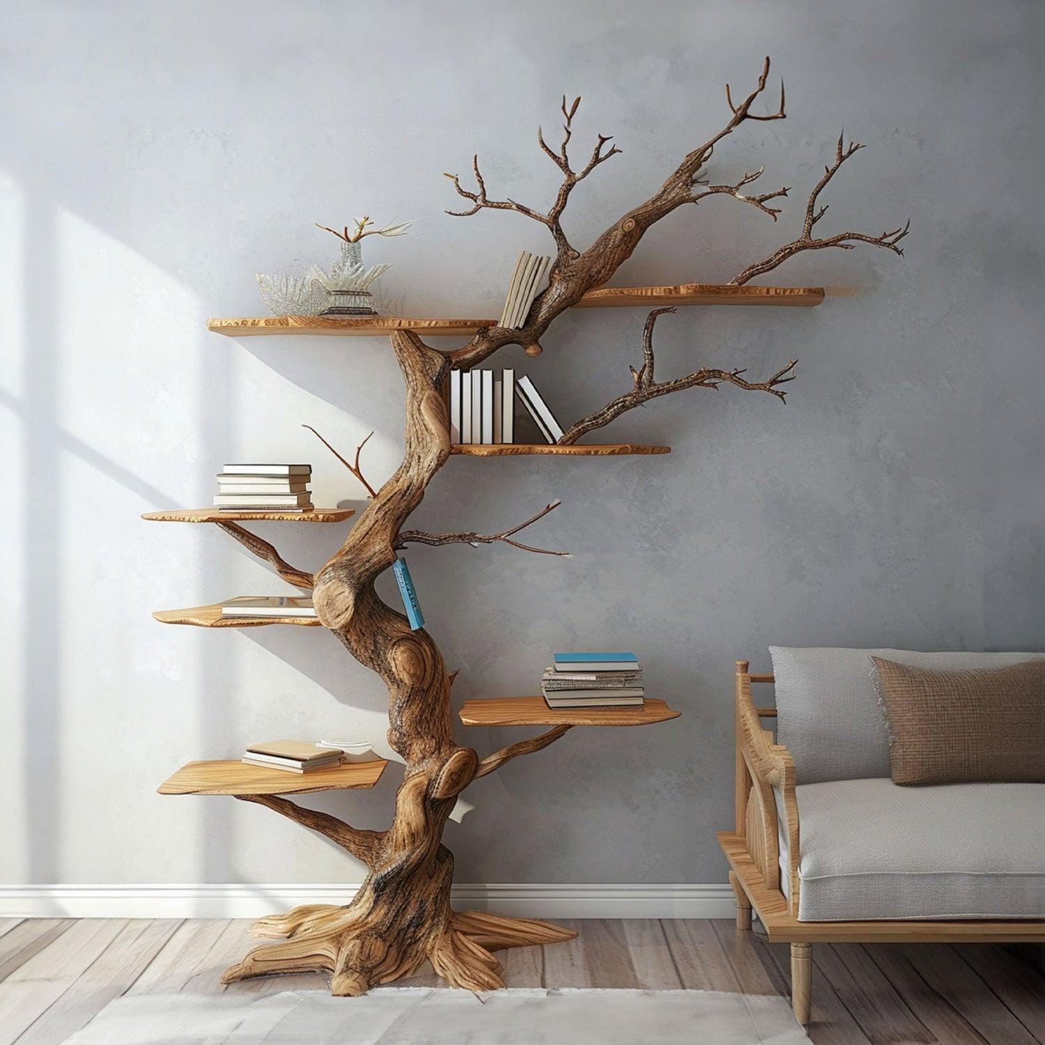 Tree Branch Floating Shelves Live Edge Solid Wood Tree Bookcase ...