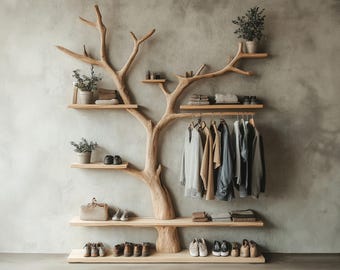 Tree branch coat rack with shelf wall mount coat rack standing shoe rack modern coat rack shoe shelf floor shelf shoe home decor