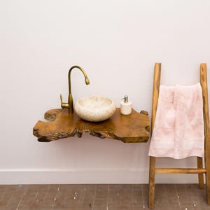 Live Edge Shelf Vanity, Custom Natural Bathroom Sink Vanity, Unique Bathroom Rustic Floating Vanity, Gift for Her, Sink Unit Shelf