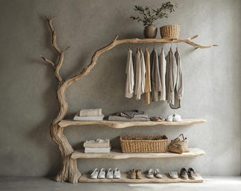 Tree branch standing coat rack wall mount coat rack mid century modern shoe rack coat rack with shelf shoe storage home decor