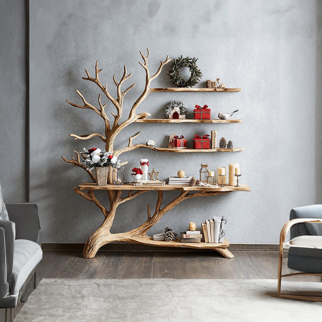 Handmade Console Table With Tree Branch Shelf Xmas Floating Bookshelf ...