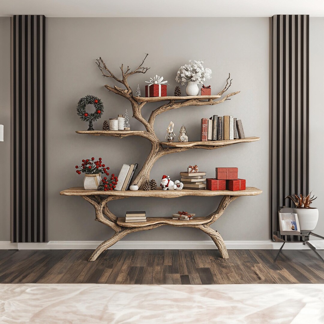 Narrow Console Table With Driftwood Tree Branch Bookcase Xmas Console ...