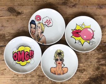 Pop art side plate, porcelain plate, cookie plate, serving plate