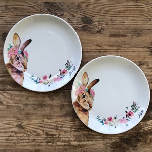 Personalized plate set, personalized gift set, bunny plate, dinnerware, dessert plate, rabbit plate, customized porcelain plate