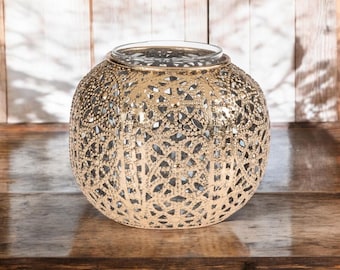 Antique Gold Candle Holder - Boho Moroccan-Inspired Lantern, Gold Antique Finish, Tealight Holder, Oriental Home Decor