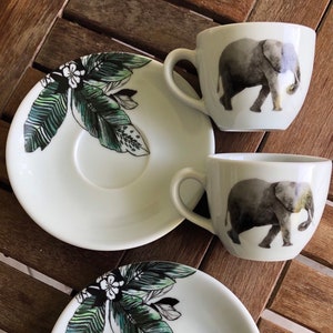Elephant Porcelain Coffee Cup: Tropical Safari Decor