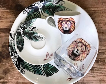 Lion Porcelain Cup Set: Espresso, Tea, Whisky Glass