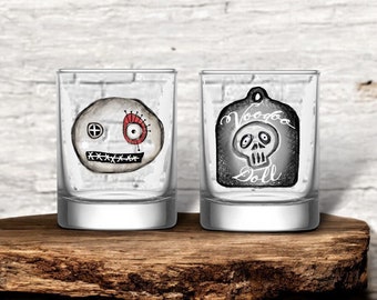 Creepy Voodoo Doll Shot Glass Set: Gothic Halloween Decor