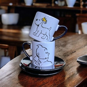 tintin adventures, tin tin coffee cup, tin tin espresso cup, tin tin coffee mug, tin tin