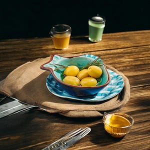 Handmade Ceramic Fish Bowl: Turquoise Mediterranean Serveware