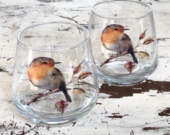Robin Bird Whisky Glass: Dishwasher Safe (11.6 oz)