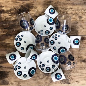 Evil eye porcelain turkish coffee set | greek eye | turkish evil eye | set of 2