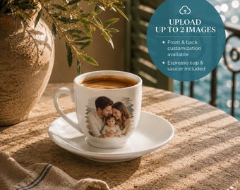 Taza de espresso personalizada con foto y platillo, taza de café con imagen personalizada, suba 2 imágenes.
